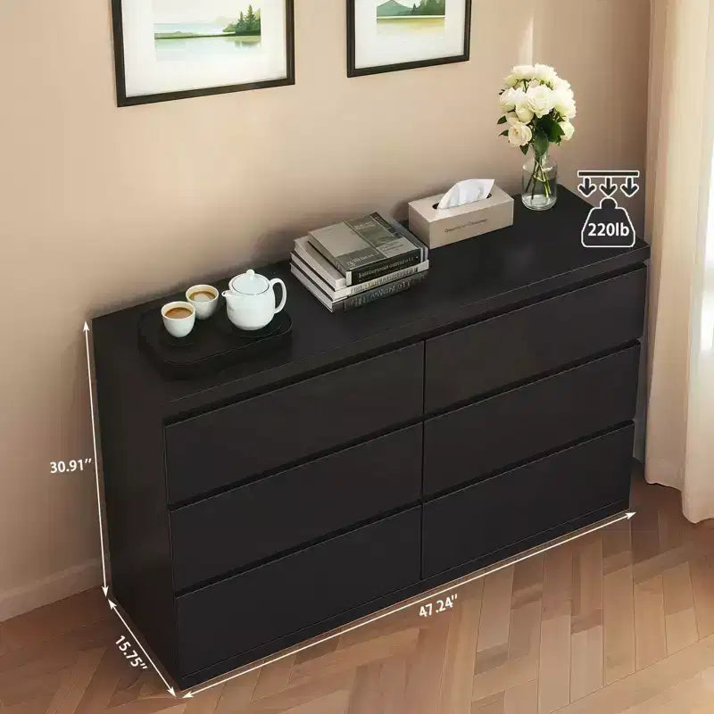 Okak 6 Deep Drawer Dresser for Bedroom,Modern Closet Dressers Wood Spacious Dresser Storage Cabinet Large Nightstand for Living Room Entryway