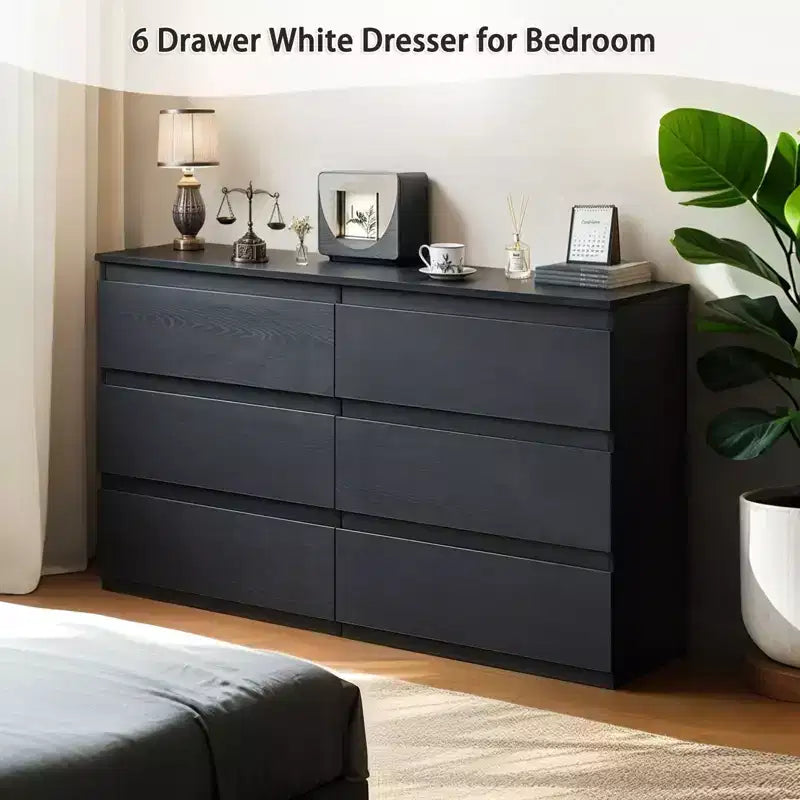 Okak 6 Deep Drawer Dresser for Bedroom,Modern Closet Dressers Wood Spacious Dresser Storage Cabinet Large Nightstand for Living Room Entryway