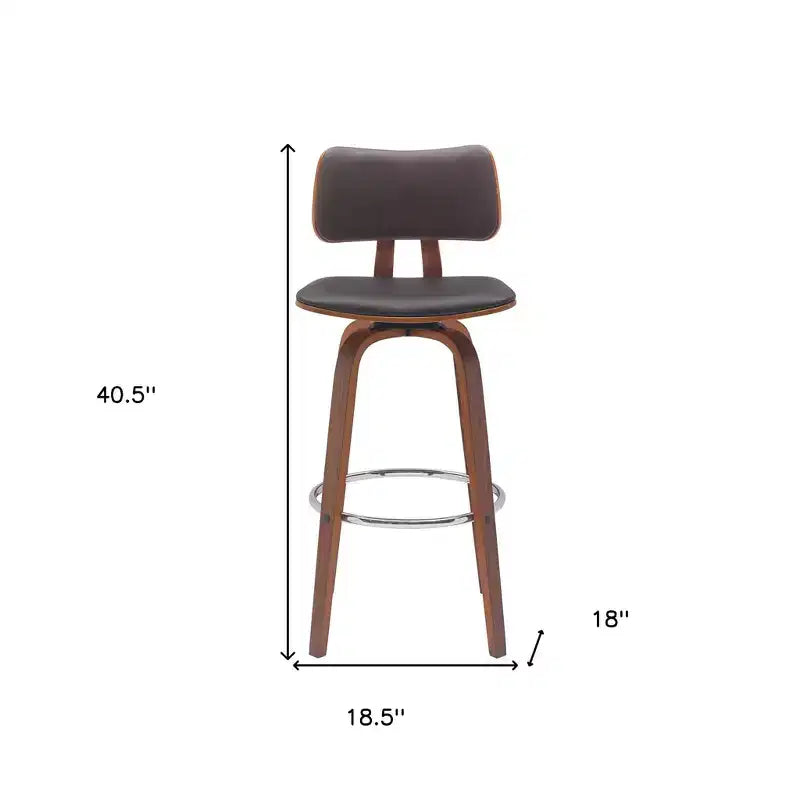 HomeRoots 30 Brown And Wood Brown Faux Leather Swivel Low Back Bar Height Bar Chair