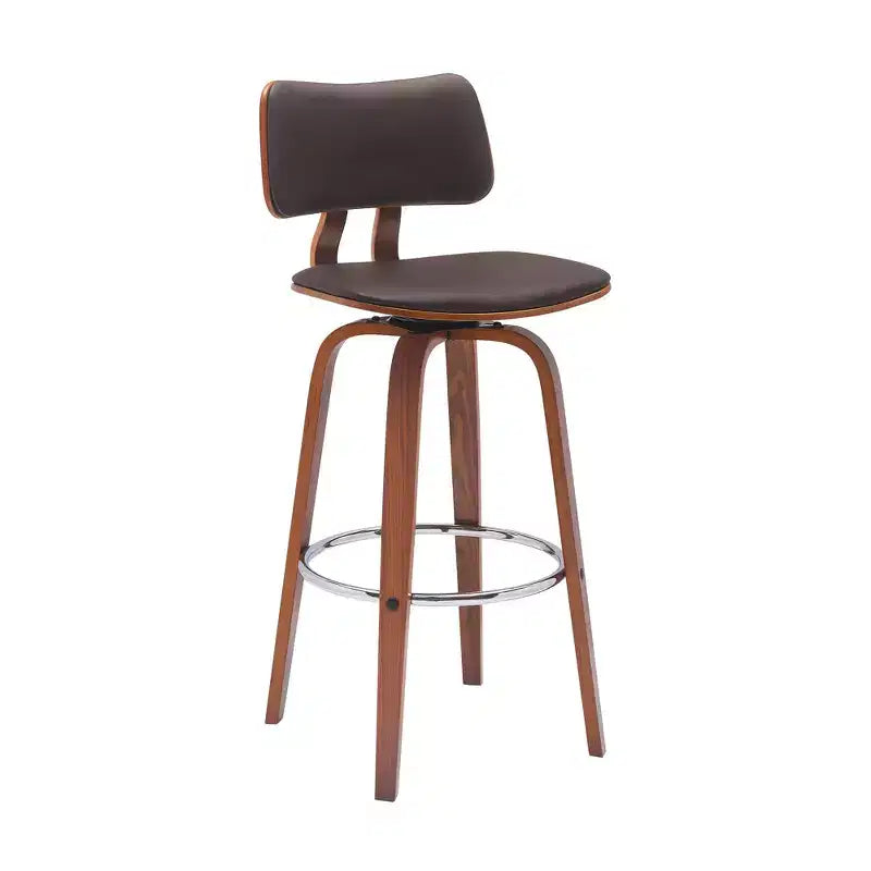 HomeRoots 30 Brown And Wood Brown Faux Leather Swivel Low Back Bar Height Bar Chair