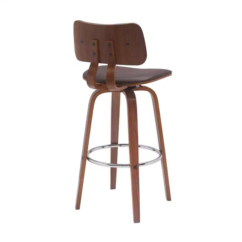 HomeRoots 30 Brown And Wood Brown Faux Leather Swivel Low Back Bar Height Bar Chair