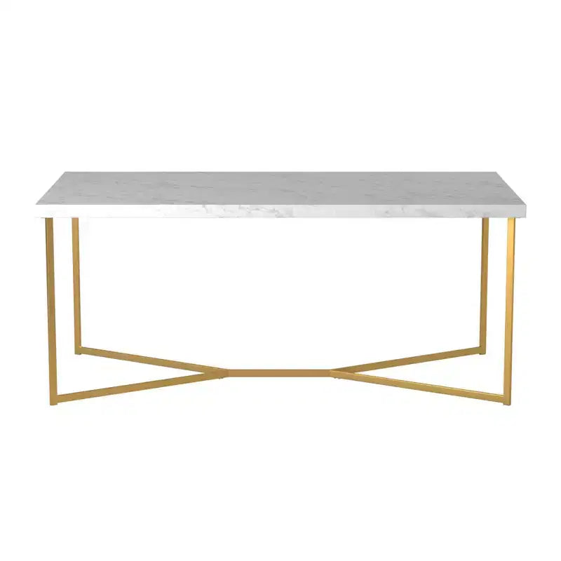 Okak Round/Rectangle Coffee Table with X-shaped Metal Base and Faux Marble Top Mid-Century Modern for Living Room