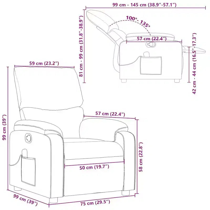 vidaXL Leather Massage Recliner Chair for Living Room, Home Theater, 6-Point Vibration Massage, Adjustable Back & Footrest, Side Pocket, Black