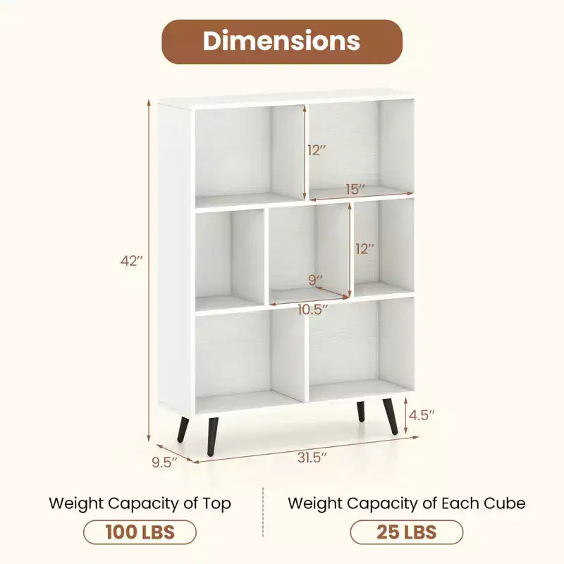 Costway 7/8/10/10 Cube 31.5/39.5/47/55 Bookcase with 4/5 Metal Legs 2 Anti-tip Devices Display Cabinet Rack