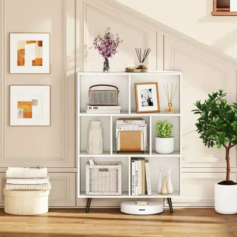 Costway 7/8/10/10 Cube 31.5/39.5/47/55 Bookcase with 4/5 Metal Legs 2 Anti-tip Devices Display Cabinet Rack