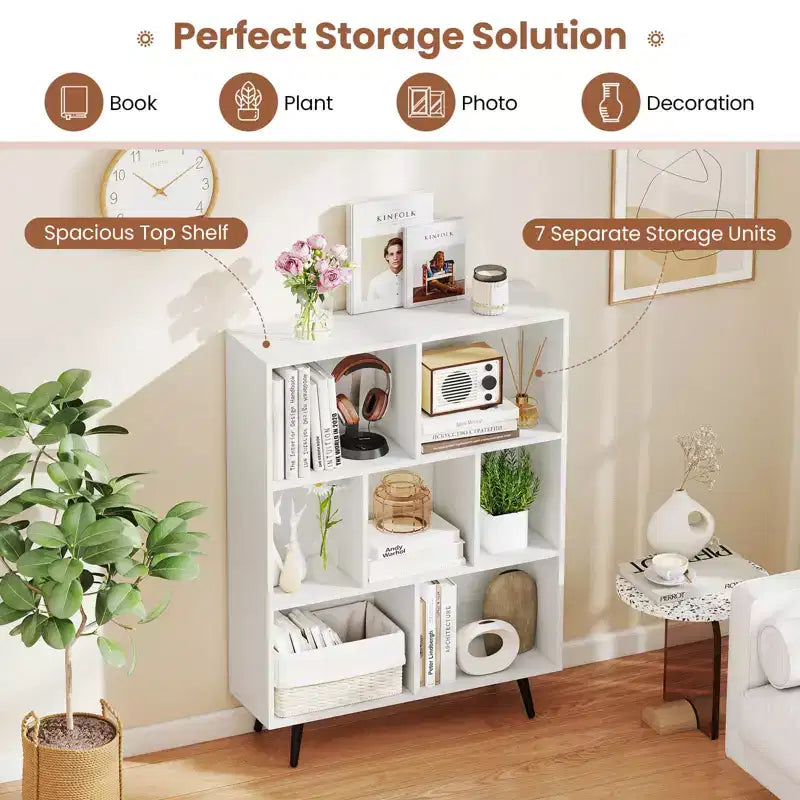 Costway 7/8/10/10 Cube 31.5/39.5/47/55 Bookcase with 4/5 Metal Legs 2 Anti-tip Devices Display Cabinet Rack