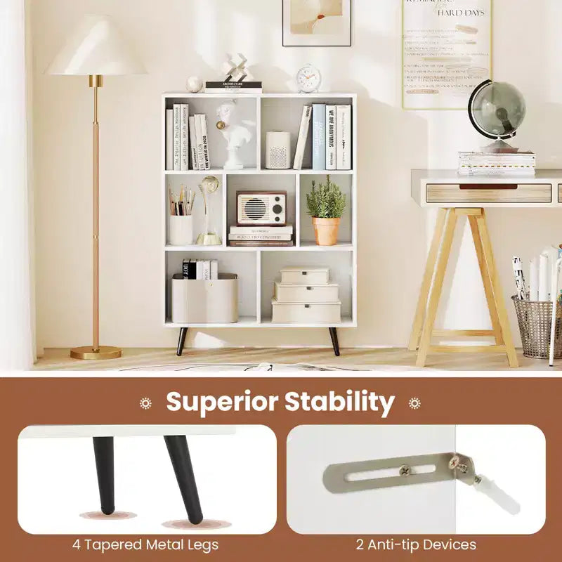 Costway 7/8/10/10 Cube 31.5/39.5/47/55 Bookcase with 4/5 Metal Legs 2 Anti-tip Devices Display Cabinet Rack