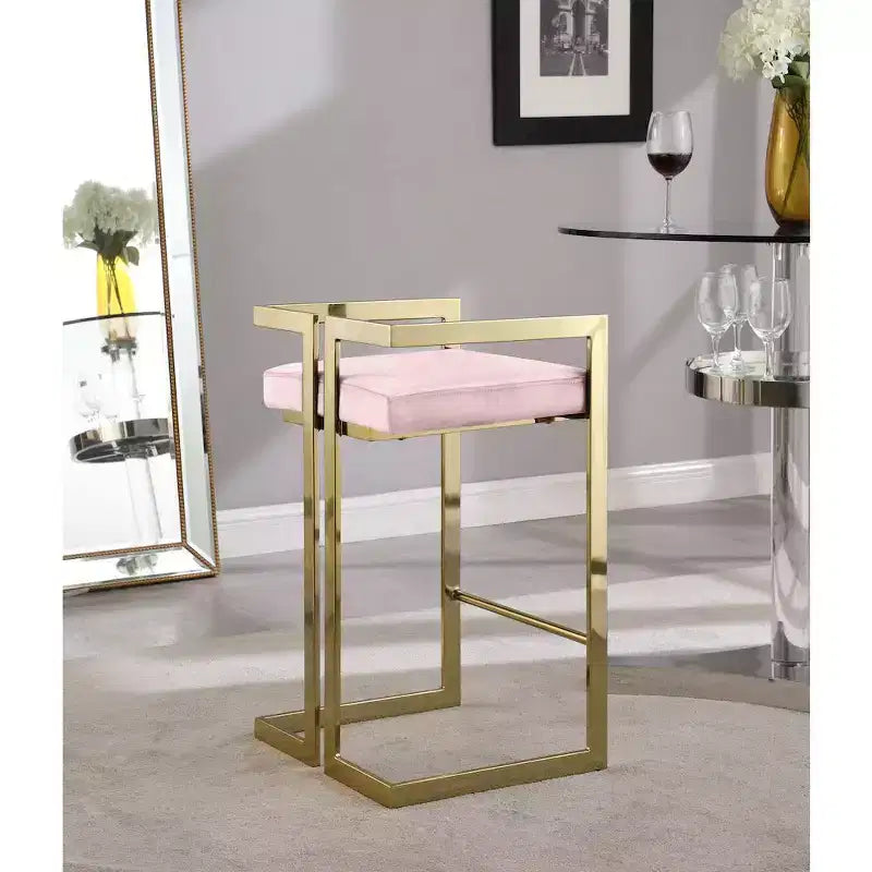 Meridian Furniture,Ezra Pink Velvet Stool, Set of 2