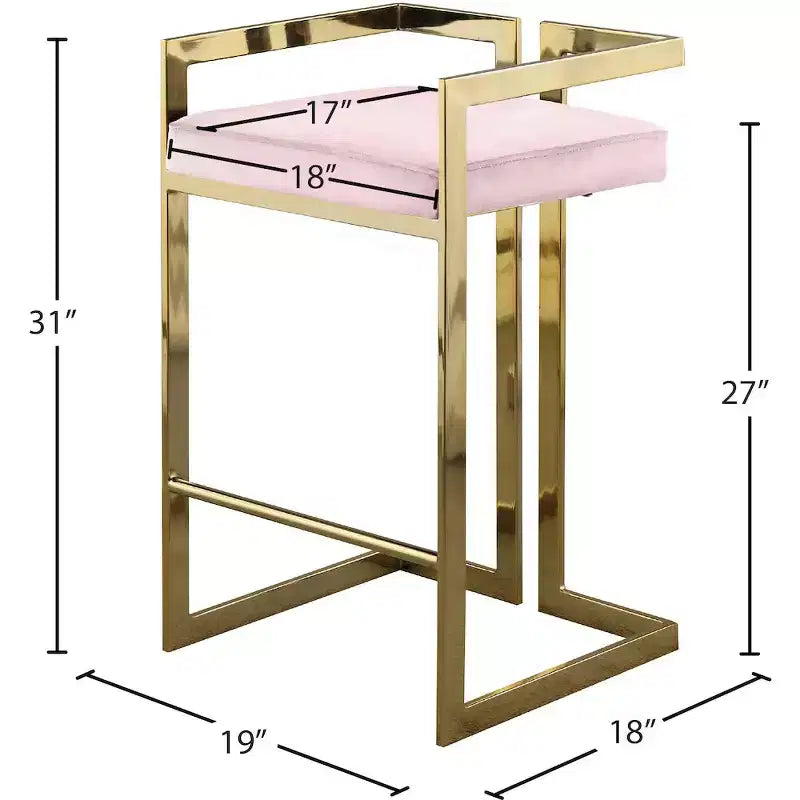 Meridian Furniture,Ezra Pink Velvet Stool, Set of 2