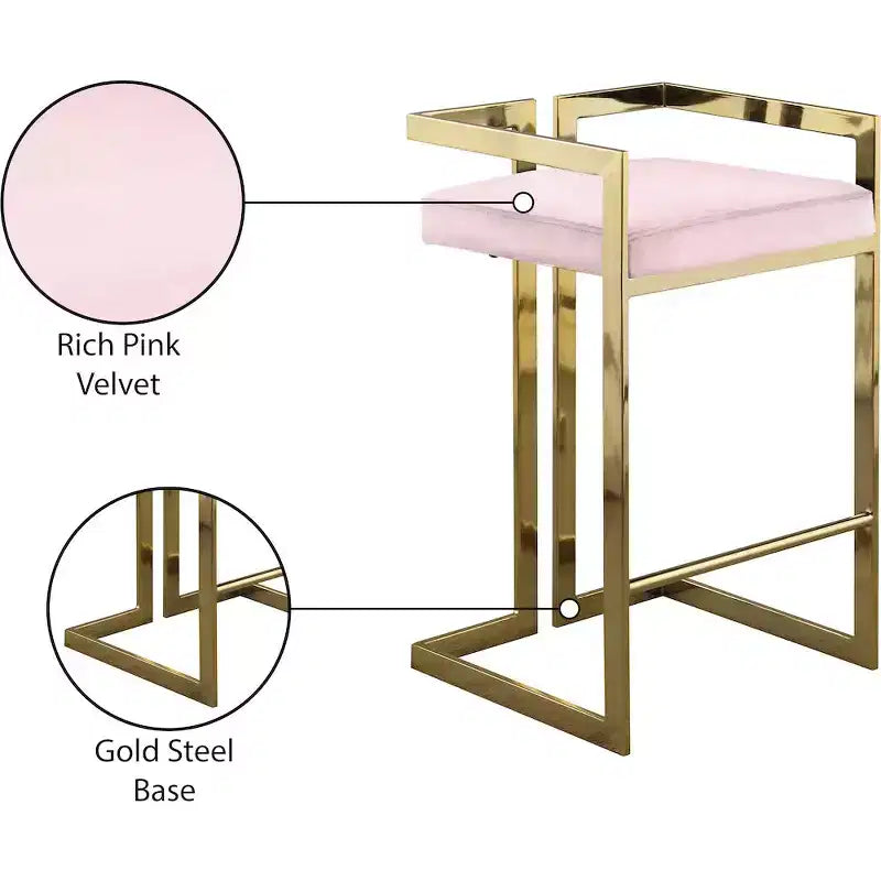 Meridian Furniture,Ezra Pink Velvet Stool, Set of 2