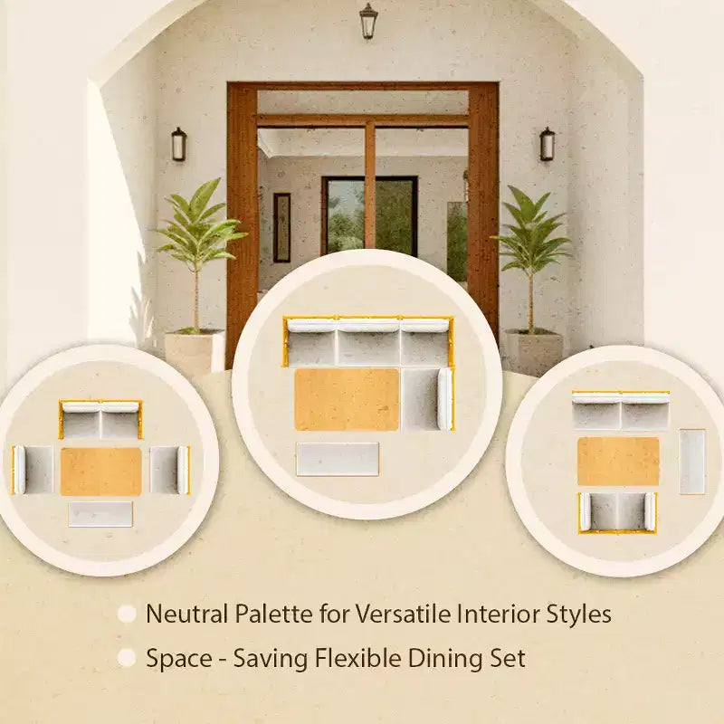 6 Piece Dining Table Set for 6, Farmhouse Dining Set, Space Saving Kitchen Nook Dining Room Breakfast Nook Table Set, Natural+White - ModernLuxe