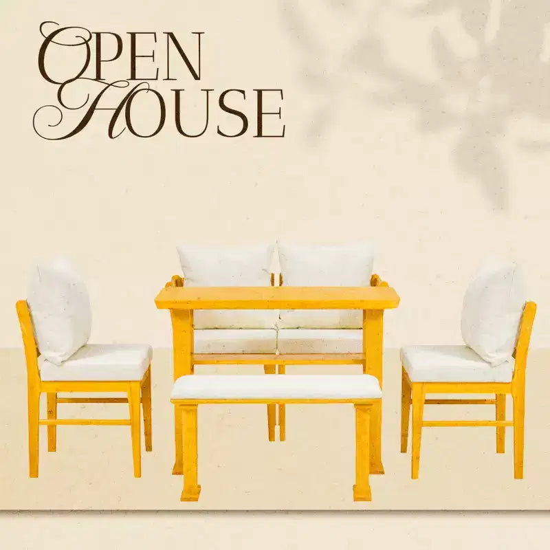 6 Piece Dining Table Set for 6, Farmhouse Dining Set, Space Saving Kitchen Nook Dining Room Breakfast Nook Table Set, Natural+White - ModernLuxe