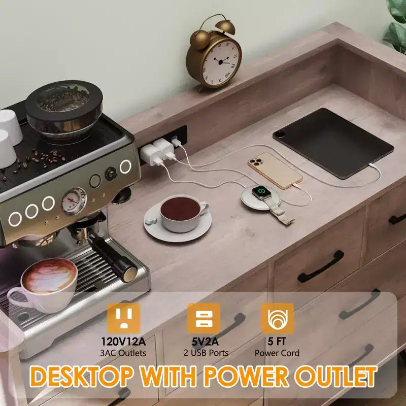 8-Drawer Dresser with Charging Station & RGB Lights | Wide Bedroom Dresser Chest with 3 Outlets + 2 USB Ports, App-Controlled LED Lighting for Gaming