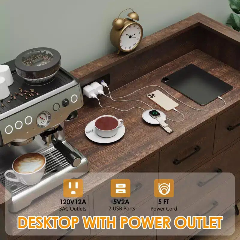 8-Drawer Dresser with Charging Station & RGB Lights | Wide Bedroom Dresser Chest with 3 Outlets + 2 USB Ports, App-Controlled LED Lighting for Gaming