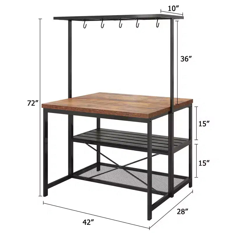 Kitchen Island, 3-Tier Kitchen Island Table, Farmhouse Microwave Stand with Storage, Metal Frame Bakers Rack for Dining Room