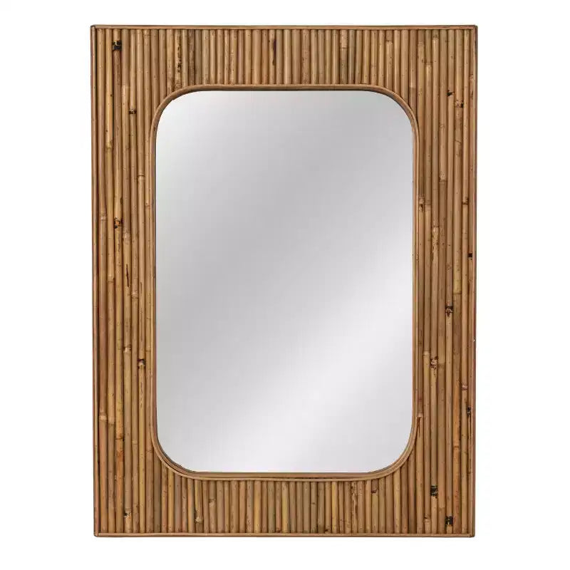 Storied Home Natural Rattan Framed Wall Mirror