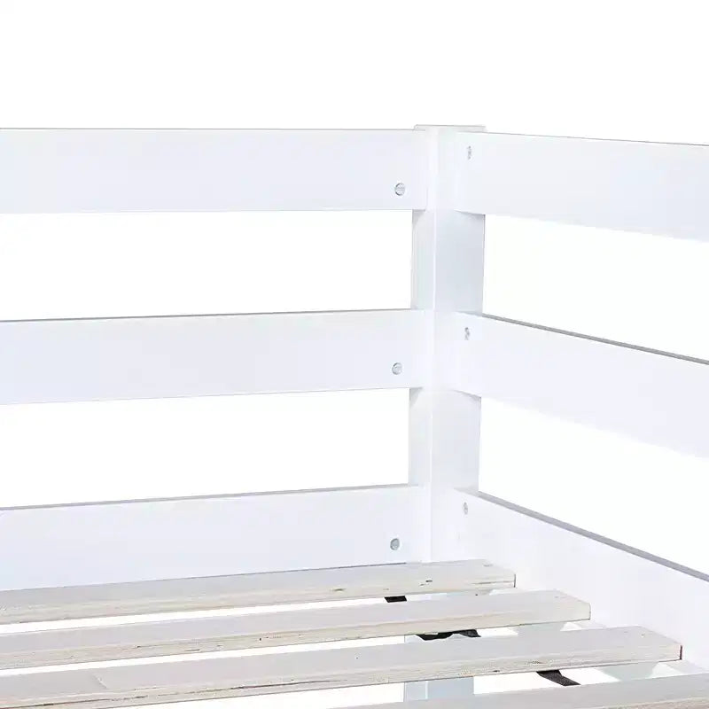 MAYEERTY Twin High Loft Bed, Rubber Wood Loft Bed with Safety Guardrail, Bulit-in Desk White