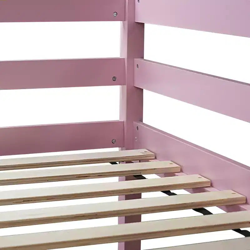 MAYEERTY Twin High Loft Bed with Safety Guardrail, Bulit-in Desk, Ladder Pink