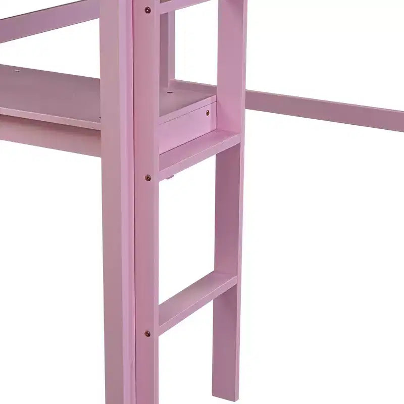 MAYEERTY Twin High Loft Bed with Safety Guardrail, Bulit-in Desk, Ladder Pink