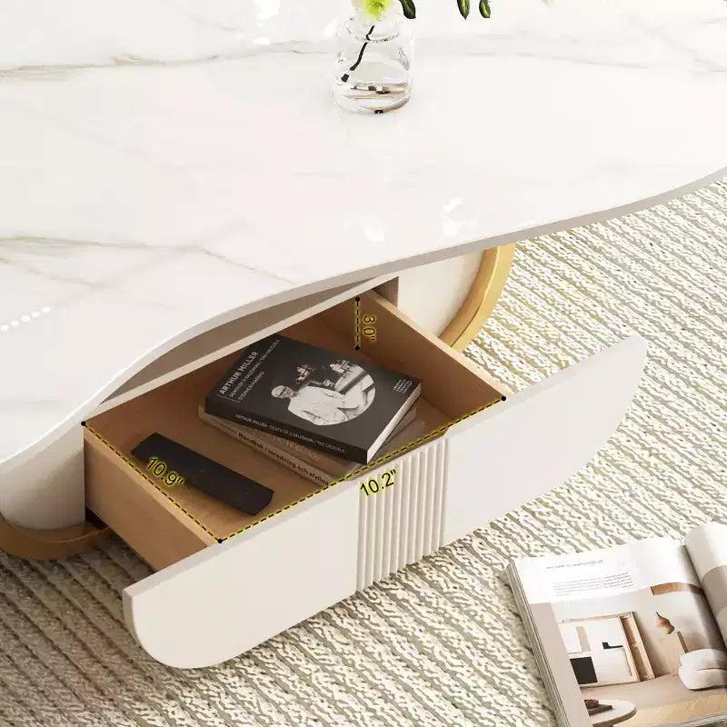 GDFStudio Spencer 41.7 Steel and Wood Pedestal Coffee Table with Sintered Stone Top