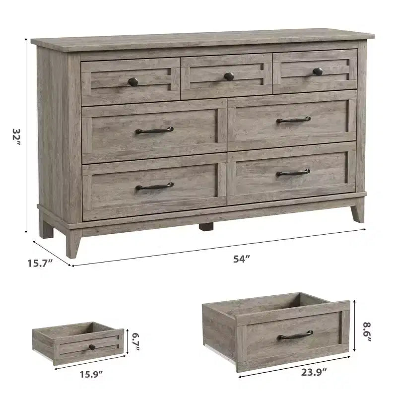 Garvee 7 Dresser for Bedroom, 54 Wide Drawer Dresser with Storage Freestanding, Wooden Closet Storage Chest for Living Room, Bedroom