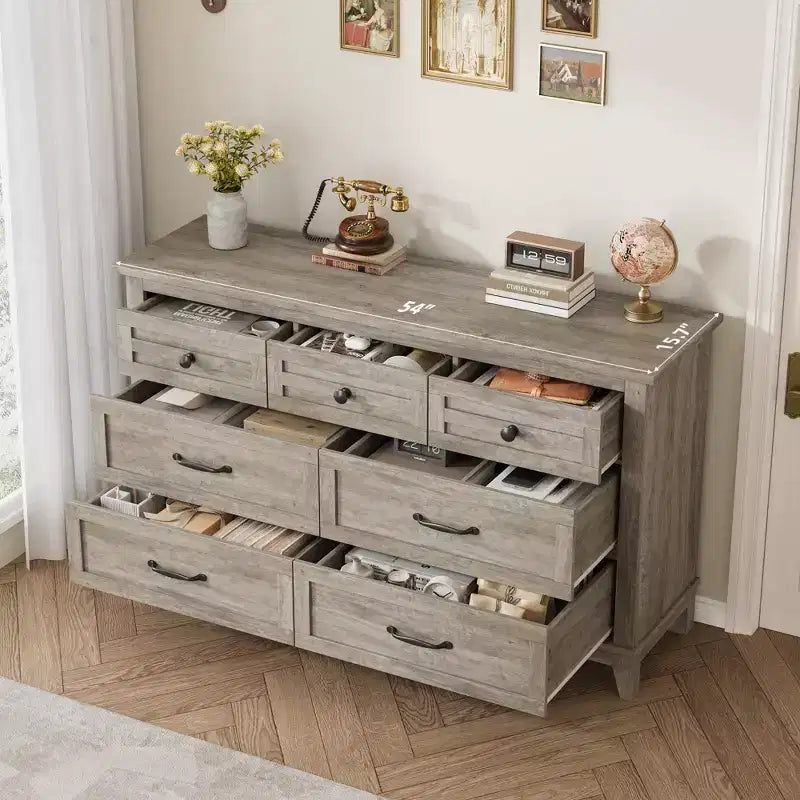 Garvee 7 Dresser for Bedroom, 54 Wide Drawer Dresser with Storage Freestanding, Wooden Closet Storage Chest for Living Room, Bedroom