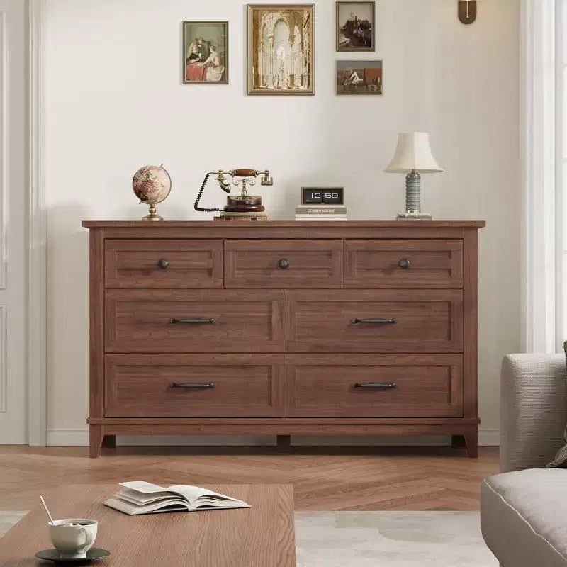 Garvee 7 Dresser for Bedroom, 54 Wide Drawer Dresser with Storage Freestanding, Wooden Closet Storage Chest for Living Room, Bedroom