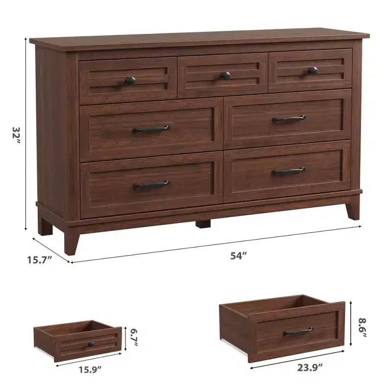 Garvee 7 Dresser for Bedroom, 54 Wide Drawer Dresser with Storage Freestanding, Wooden Closet Storage Chest for Living Room, Bedroom