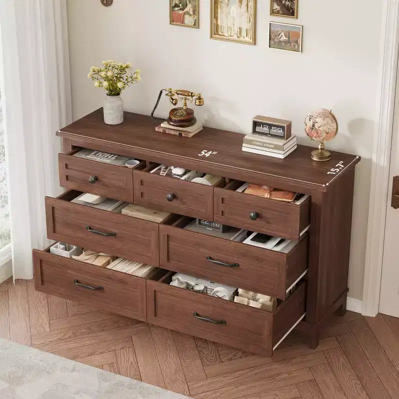 Garvee 7 Dresser for Bedroom, 54 Wide Drawer Dresser with Storage Freestanding, Wooden Closet Storage Chest for Living Room, Bedroom