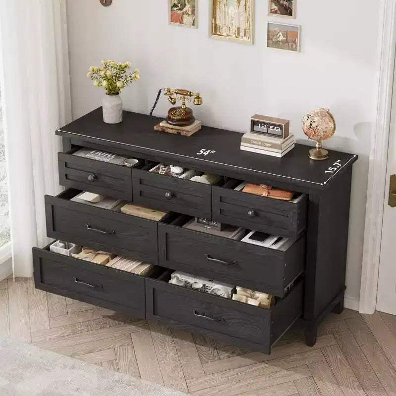Garvee 7 Dresser for Bedroom, 54 Wide Drawer Dresser with Storage Freestanding, Wooden Closet Storage Chest for Living Room, Bedroom