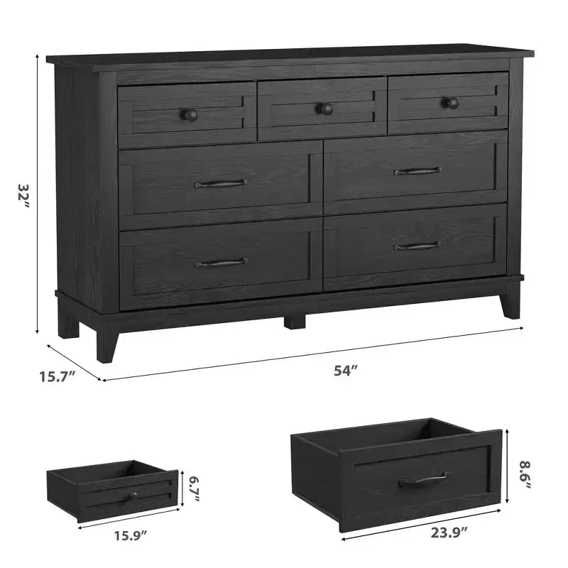 Garvee 7 Dresser for Bedroom, 54 Wide Drawer Dresser with Storage Freestanding, Wooden Closet Storage Chest for Living Room, Bedroom