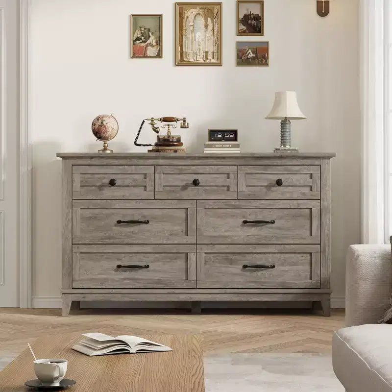 Garvee 7 Dresser for Bedroom, 54 Wide Drawer Dresser with Storage Freestanding, Wooden Closet Storage Chest for Living Room, Bedroom
