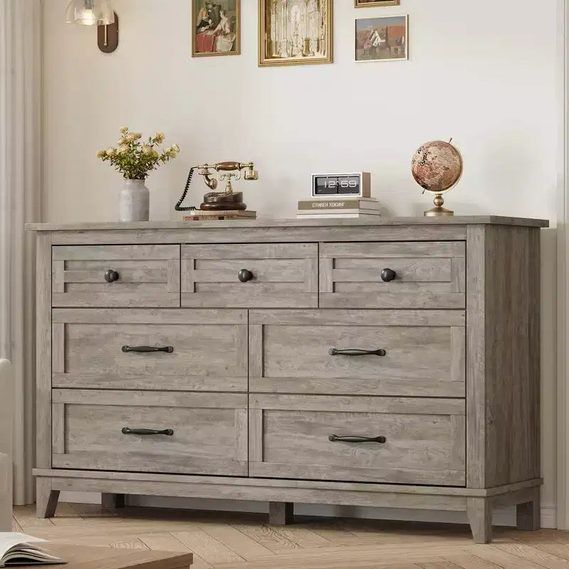 Garvee 7 Dresser for Bedroom, 54 Wide Drawer Dresser with Storage Freestanding, Wooden Closet Storage Chest for Living Room, Bedroom