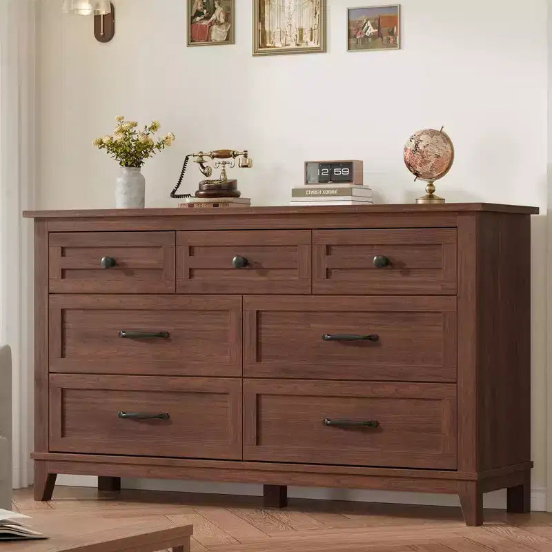Garvee 7 Dresser for Bedroom, 54 Wide Drawer Dresser with Storage Freestanding, Wooden Closet Storage Chest for Living Room, Bedroom