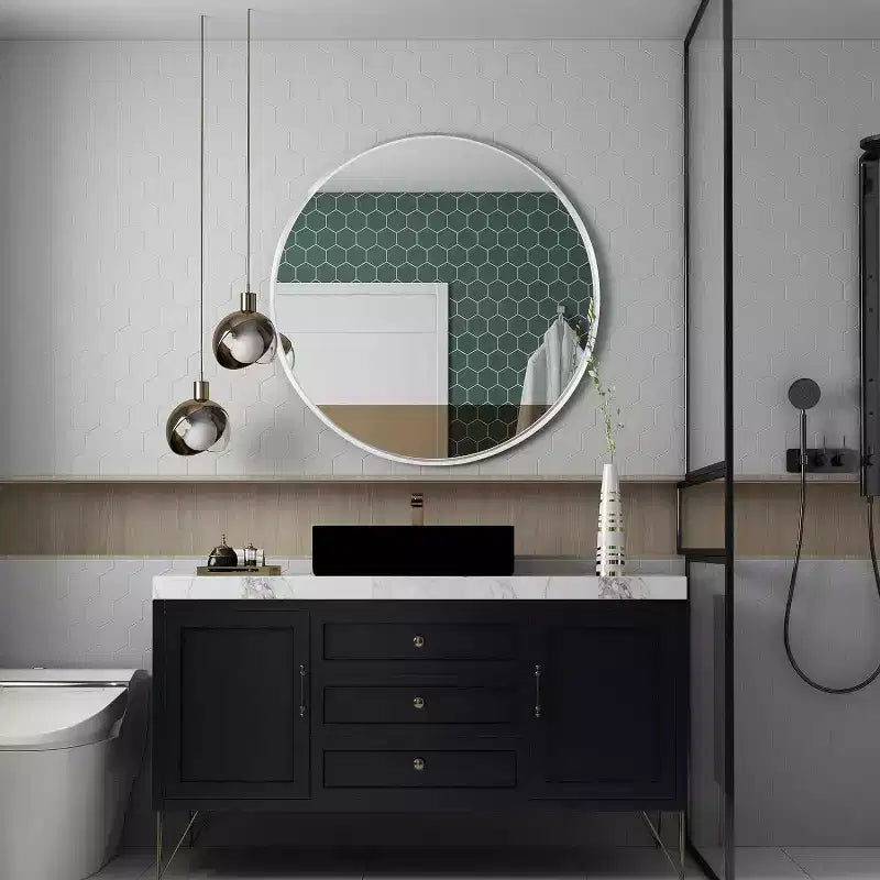 Modern Round Silver Metal Bathroom Vanity Mirror  Wall Mounted