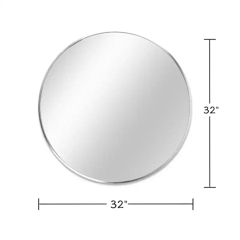 Modern Round Silver Metal Bathroom Vanity Mirror  Wall Mounted