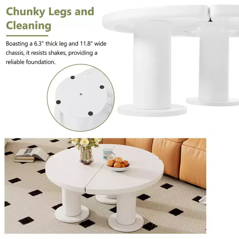 CLIHOME Round Petal-Shaped Coffee Table, Cream Style Center Table with 3 Thick Legs, Minimalist Irregular End Table with Sleek Round Edges