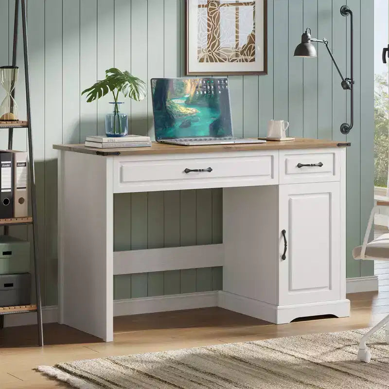 47 Inch Farmhouse Executive Desk, Rustic Home Office Desk with Drawers Storage, Wood Computer Desk Writing Workstation for Home Office & Study