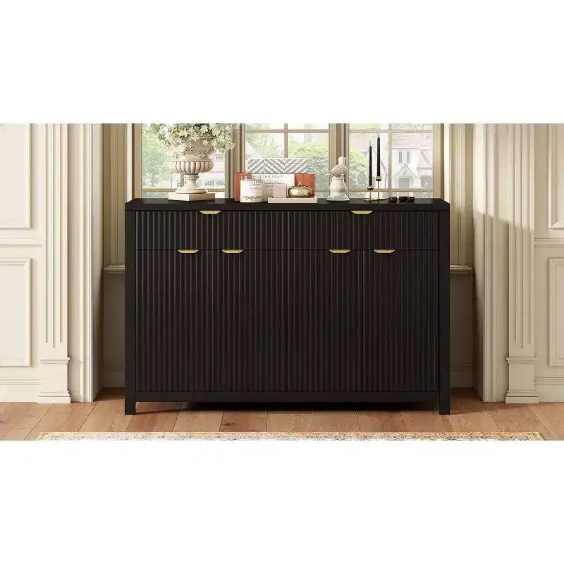Modern Wave-Pattern Sideboard Cabinet with 2 Drawers and 4 Doors 3-Level Adjustable Shelves