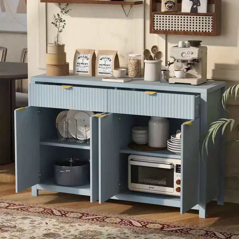 Modern Wave-Pattern Sideboard Cabinet with 2 Drawers and 4 Doors 3-Level Adjustable Shelves
