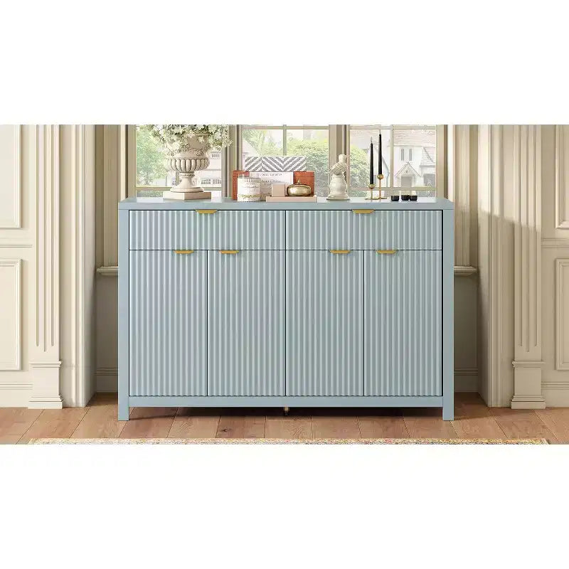 Modern Wave-Pattern Sideboard Cabinet with 2 Drawers and 4 Doors 3-Level Adjustable Shelves