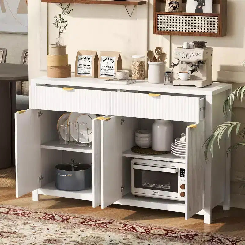 Modern Wave-Pattern Sideboard Cabinet with 2 Drawers and 4 Doors 3-Level Adjustable Shelves