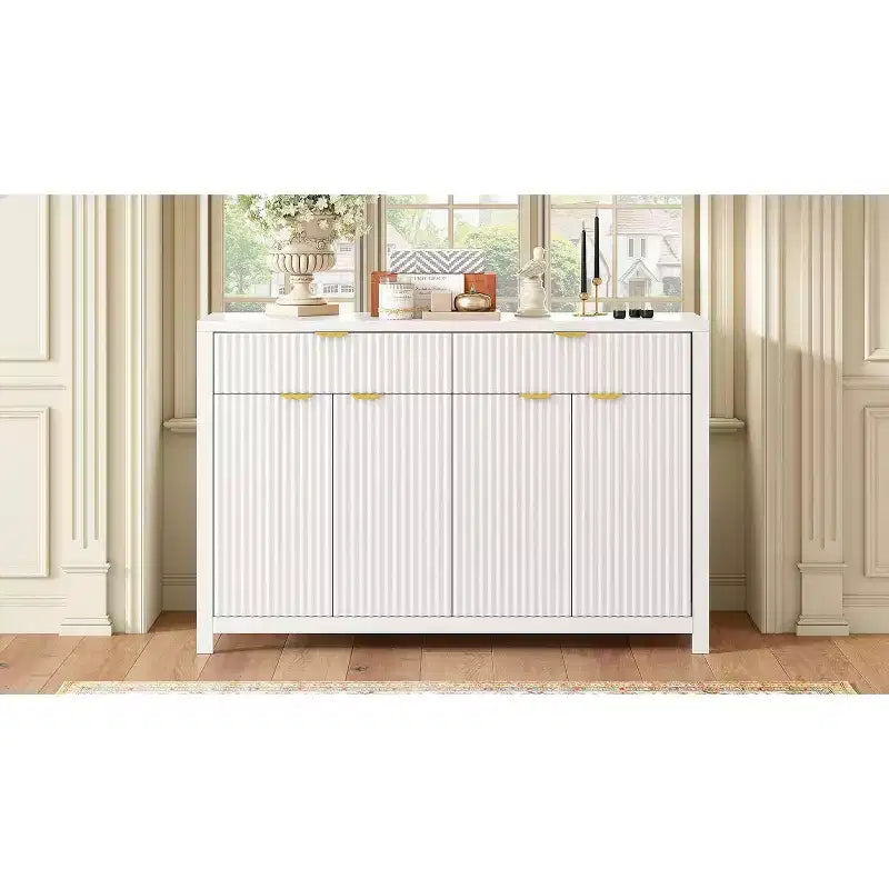Modern Wave-Pattern Sideboard Cabinet with 2 Drawers and 4 Doors 3-Level Adjustable Shelves