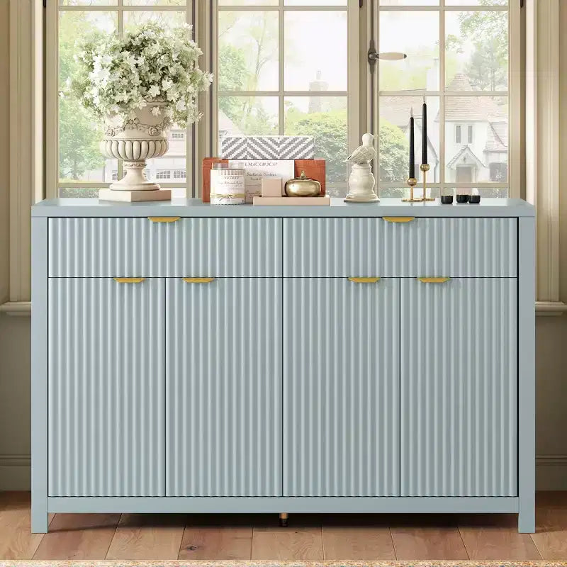 Modern Wave-Pattern Sideboard Cabinet with 2 Drawers and 4 Doors 3-Level Adjustable Shelves