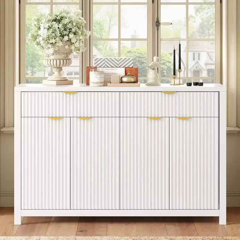 Modern Wave-Pattern Sideboard Cabinet with 2 Drawers and 4 Doors 3-Level Adjustable Shelves