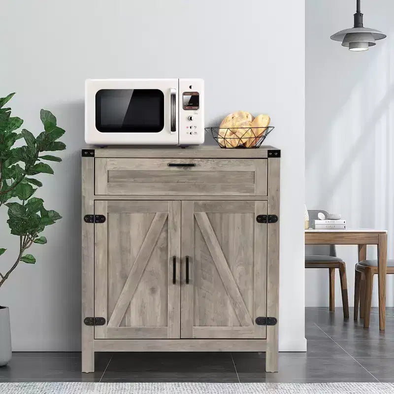 VINGLI Modern Farmhouse Sideboard Buffet Cabinet with Drawer, Storage Cabinet with Doors and Adjustable Shelves, Coffee Bar Station, Ash Grey
