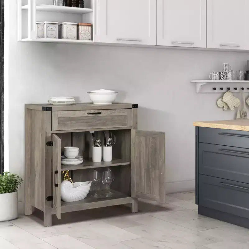 VINGLI Modern Farmhouse Sideboard Buffet Cabinet with Drawer, Storage Cabinet with Doors and Adjustable Shelves, Coffee Bar Station, Ash Grey