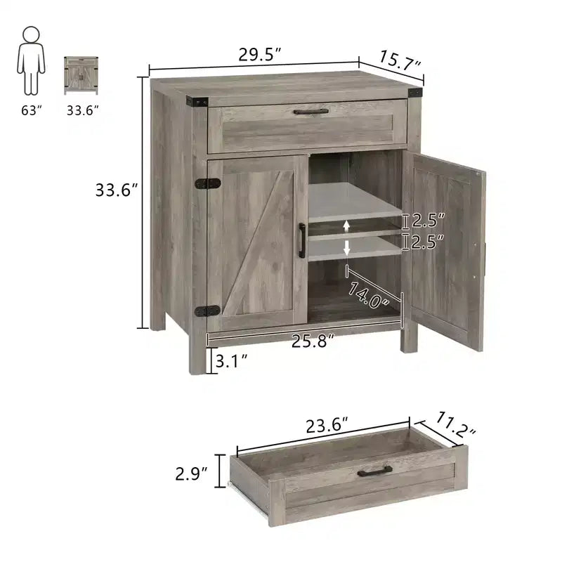 VINGLI Modern Farmhouse Sideboard Buffet Cabinet with Drawer, Storage Cabinet with Doors and Adjustable Shelves, Coffee Bar Station, Ash Grey