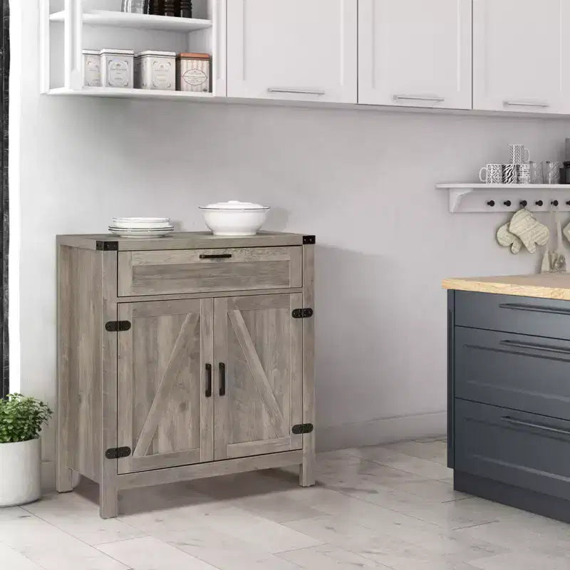 VINGLI Modern Farmhouse Sideboard Buffet Cabinet with Drawer, Storage Cabinet with Doors and Adjustable Shelves, Coffee Bar Station, Ash Grey