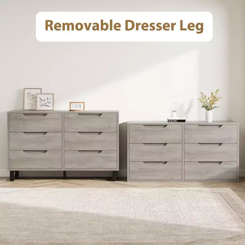6 Dresser for Bedroom, Wide Dresser, Freestanding Vertical Drawer Cabinet, Wooden Closet Storage Chest for Living Room, Hallway, Entryway